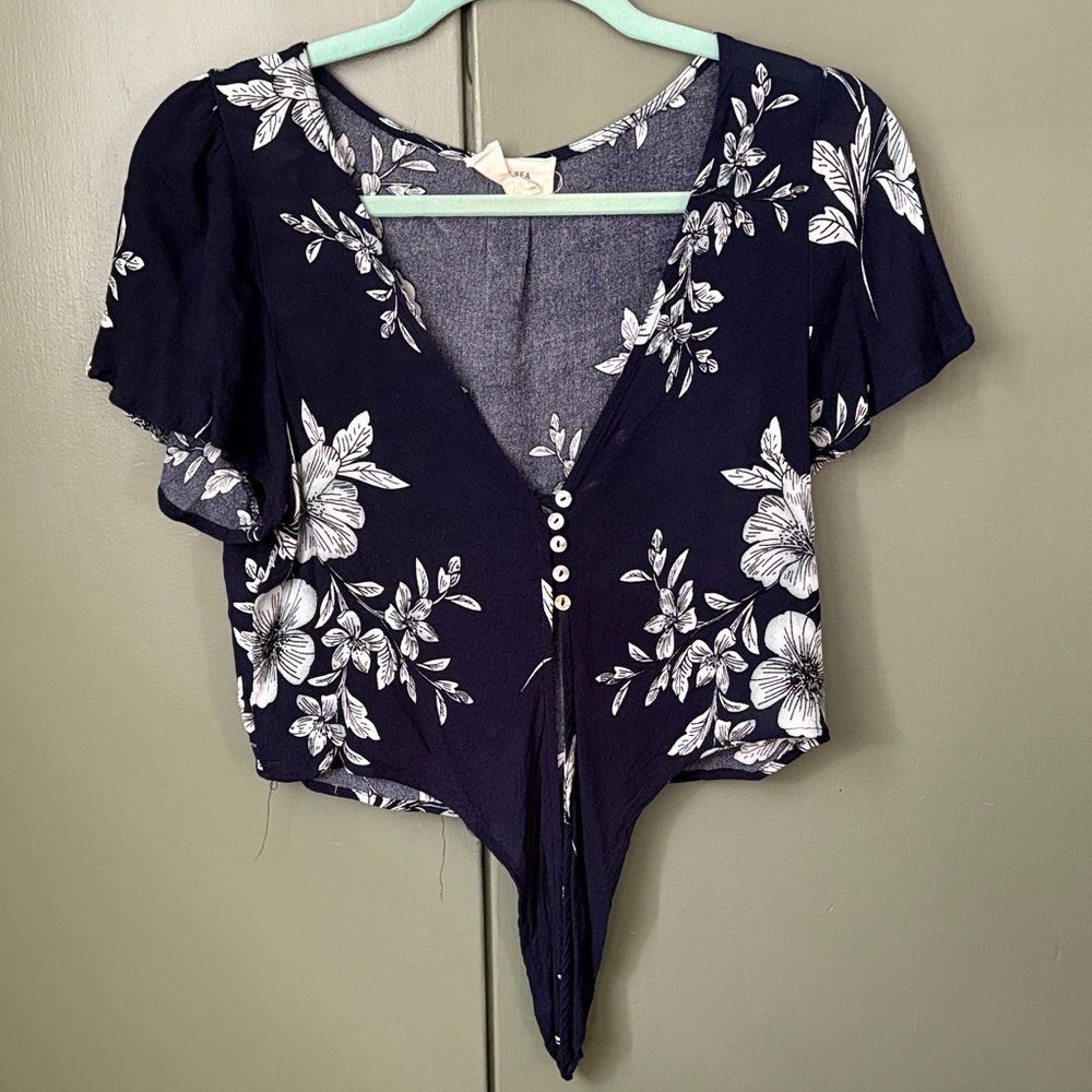 Floral Navy Button-Down Women's Top